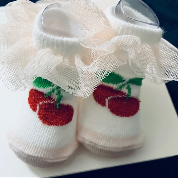 NEW Tahari Baby Girl Cherries Headband & Sock Set 0-12 Months - Picture 2 of 5